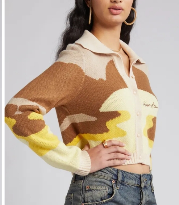 House Of Sunny The Dunes Tripper Jaquard Crop Cardigan Sz 8 - Picture 4 of 15